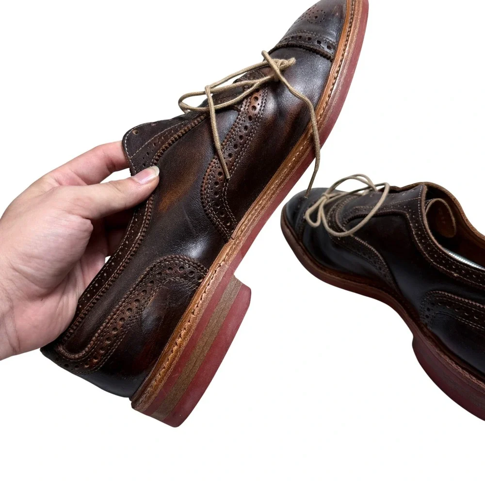 Allen Edmonds Strandmok Oxfords Mens 10 Brown Leather Brogue Red Dainite Sole